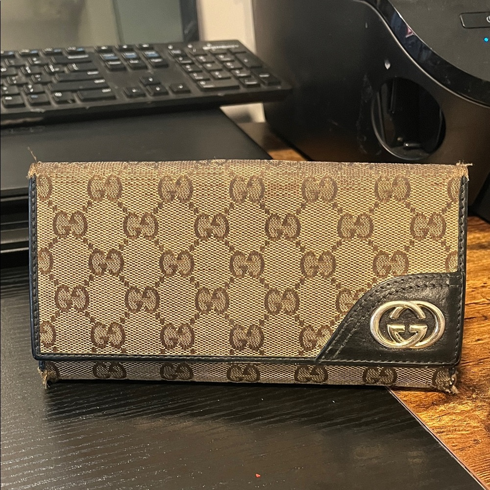 Gucci New Britt GG Canvas Continental Wallet Monogram Canvas with Leather Trim